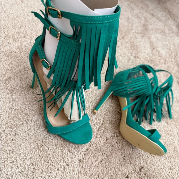 JustFab Shoes - JustFab Turquoise Fringe Heels